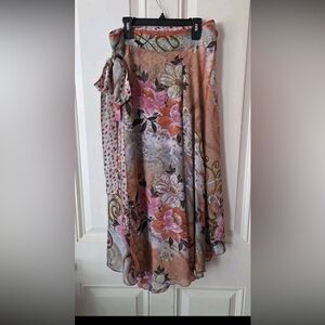 Floral Wrap Maxi Skirt - Pink & Beige